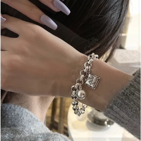 STERLING SILVER MADE WITH LOVE CHAIN LINK BRACELET - Picture 5 of 6